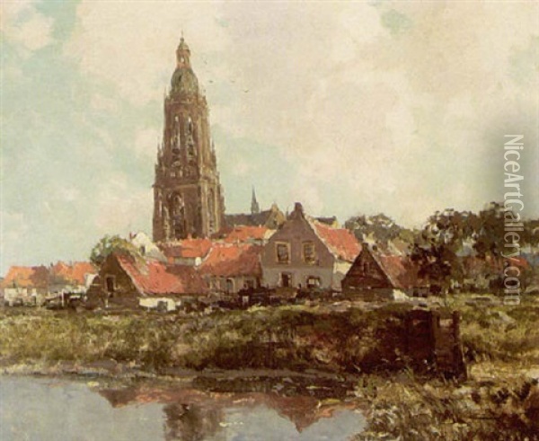 A View Of A Village Near A River Oil Painting - Gerard Delfgaauw