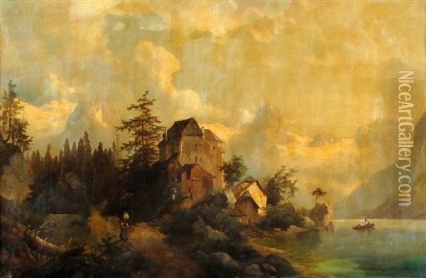 Landscape With Figures Oil Painting - August Lang
