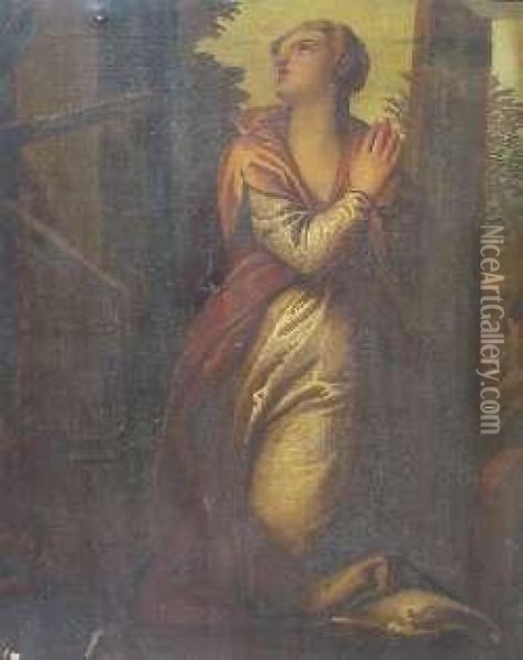 Woman By A Pillar Oil Painting - Paolo Veronese (Caliari)