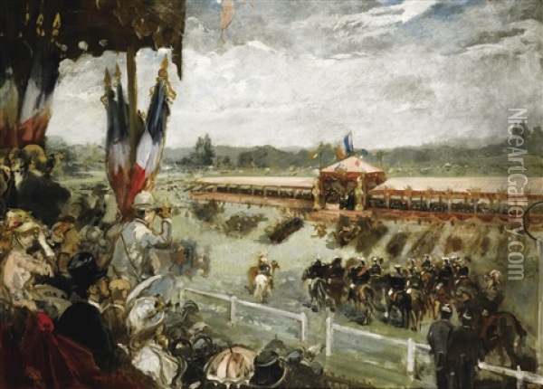 Revue A Longchamp Oil Painting - Henri Gervex