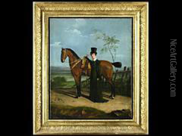 Dame Mit Zylinder Und Pferd Oil Painting - Heinrich Von Mayr