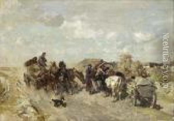 Landschaft Mit Pferde- Und Ochsenkarren Oil Painting - Gregor Von Bochmann