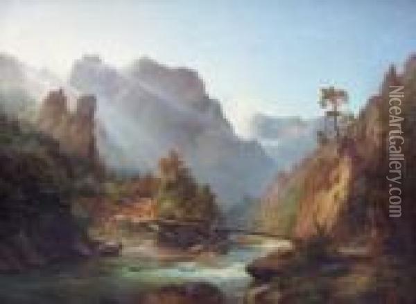 Alpental Mit Wildwasser Oil Painting - Hermann Schmidt