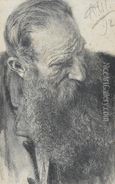 Bearded Man Oil Painting - Adolph von Menzel