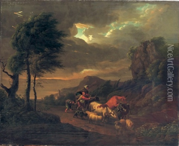 An Italianate Landscape With A Peasant Family In A Thunder Storm Oil Painting - Franciscus Xavery
