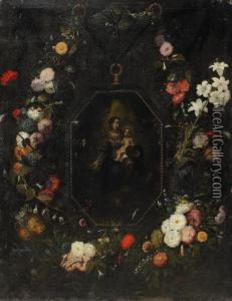 Madonnan Med Barnet I Blomstergirland Oil Painting - Jan van Kessel