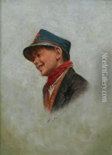 Portrait Of Boy In Hat With Star Oil Painting - Arturo Petrocelli