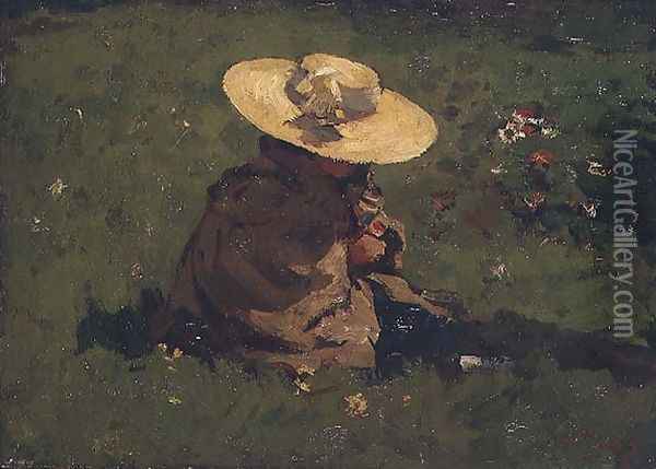 Girl in the grass, c.1895 Oil Painting - Willem de Zwart
