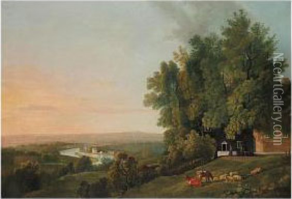 View Of The Thames From Richmond Hill Oil Painting - George Cuitt