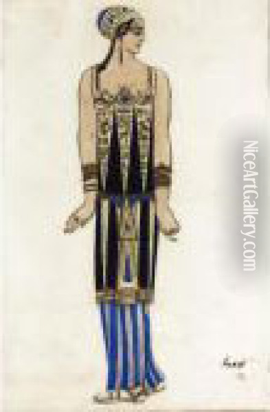Costume Design For An Egyptian Dancer Oil Painting - Lev Samoilovich Bakst
