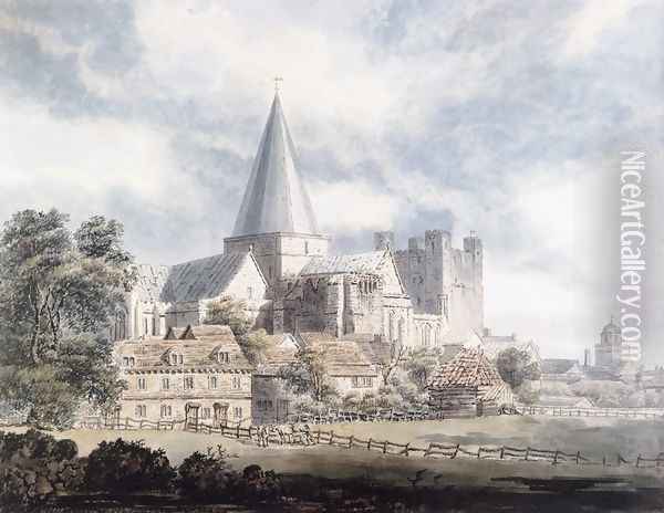 Rochester Cathedral and Castle, from the North-East Oil Painting - Thomas Girtin