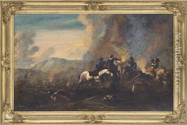 Cavalry Skirmish Oil Painting - Guglielmo Cortese Il Borgognone