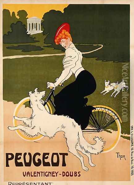 Poster advertising Peugeot bicycles, printed by G. Elleaume, c.1910 Oil Painting - Walter Thor