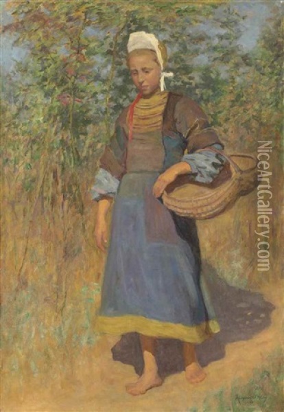 Portrait Of A Young Breton Girl Oil Painting - Aloysius C. O'Kelly