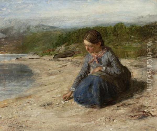 Girl Playing With Sea-shells Oil Painting - William McTaggart