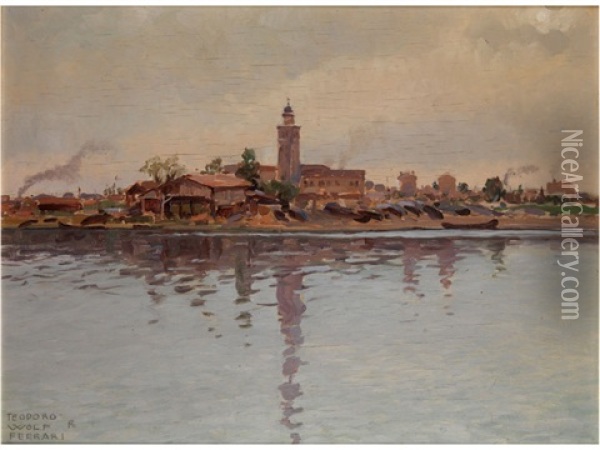 Venezianische Landschaft Oil Painting - Teodoro Wolf Ferrari