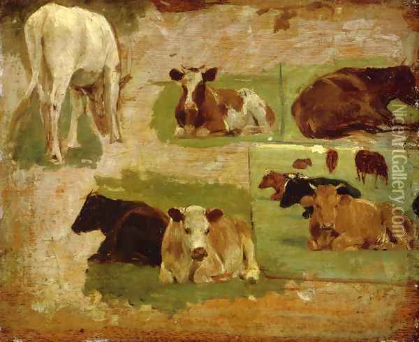 Study of Cows c.1860 Oil Painting - Eugene Boudin