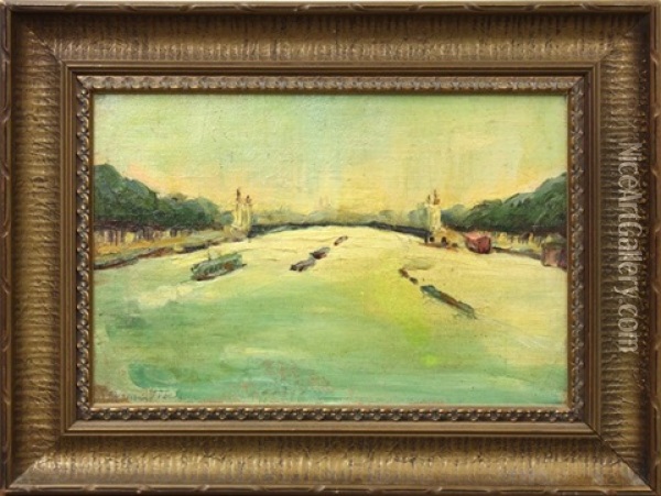 Bridge Over The Seine Oil Painting - Maren Margrethe Froelich