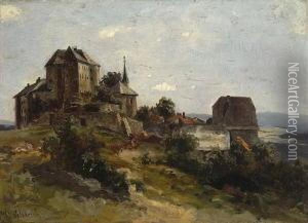 Blick Auf Ein Dorf Mit
 Burg. Oil Painting - Eduard Ii Schleich