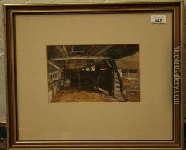Barn Interiors With Chickens Oil Painting - Carlton Alfred Smith