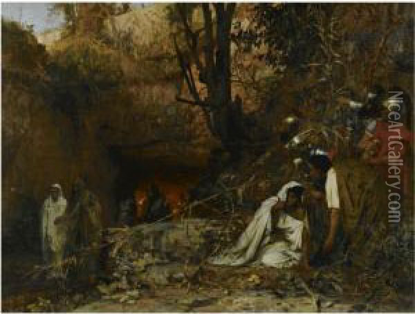 Christian Persecutors At The Entrance To The Catacombs Oil Painting - Henrik Ippolipovich Semiradskii