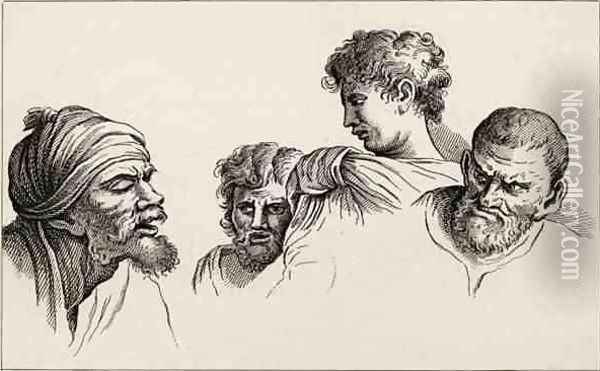 Head studies from cartoons at Hampton Court from The Works of Hogarth Oil Painting - William Hogarth