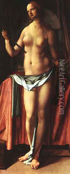 The Suicide of Lucrezia 2 Oil Painting - Albrecht Durer