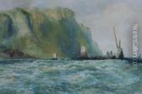 Coastal Scene With Various Shipping Oil Painting - Albert Pollitt