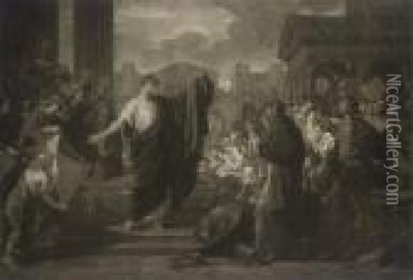 Mark Anthony Showing The Robe, And The Will Of Ceaser To The Peopleof Rome Oil Painting - Valentine Green