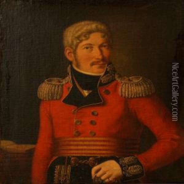 Portrait Of A Naval Officer In Red Uniform Oil Painting - Carl Wilhelm Muller