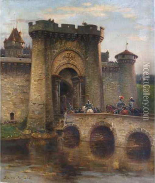 L'entree Dans La Forteresse Medievale Oil Painting - Pierre Auguste Brunet-Houard