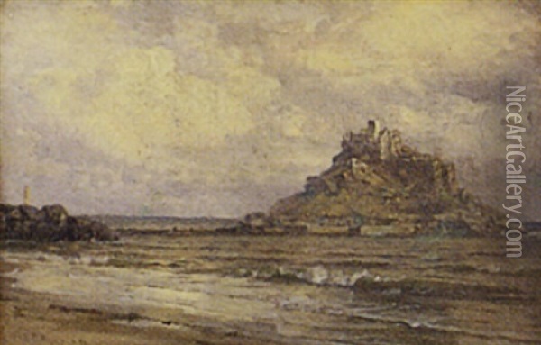 Coastal Scene With A Castle On An Island With Surrounding Buildings Oil Painting - William Trost Richards