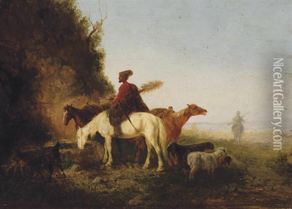 A Caucasian On Horseback Oil Painting - Theodor Ilich Baikoff