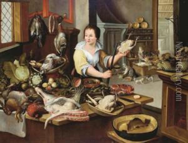 Cucina Con La Cuoca E Due Serve Oil Painting - Pieter Cornelisz. Van Ryck