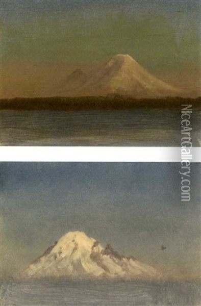 Snow-capped Mountain At Twilight (+ Snow-capped Mountain; Pair) Oil Painting - Albert Bierstadt