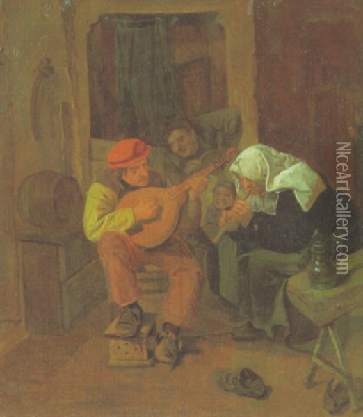Peasants Making Music In An Interior Oil Painting - Harmen Hals