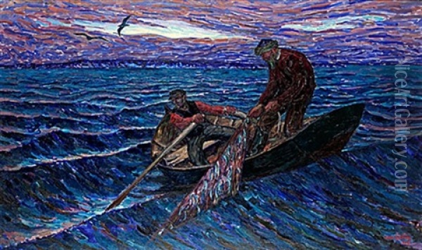 Strommingsfiskare Oil Painting - Axel Sjoeberg