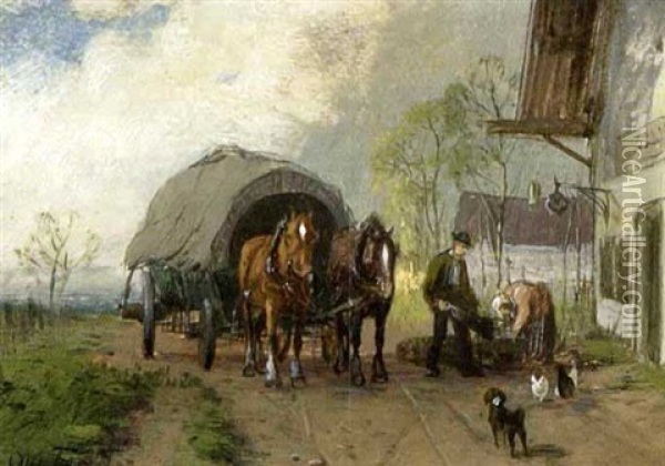 Pferdefuhrwerk Vor Der Dorfwirtschaft Oil Painting - Otto Fedder