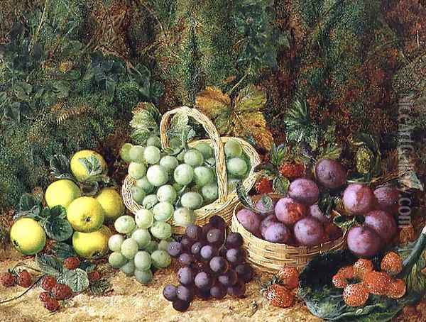 Still Life with Apples and Baskets of Grapes and Plums Oil Painting - George Clare