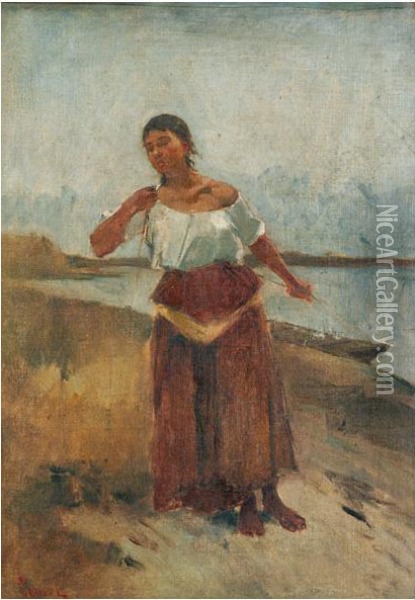 1934): Hajovontato Lany Oil Painting - Lajos Deak Ebner