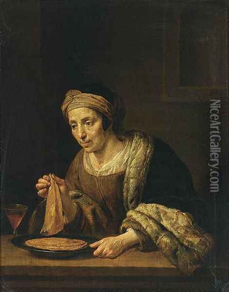 A Woman Holding Pancakes Oil Painting - Jan Van Bijlert
