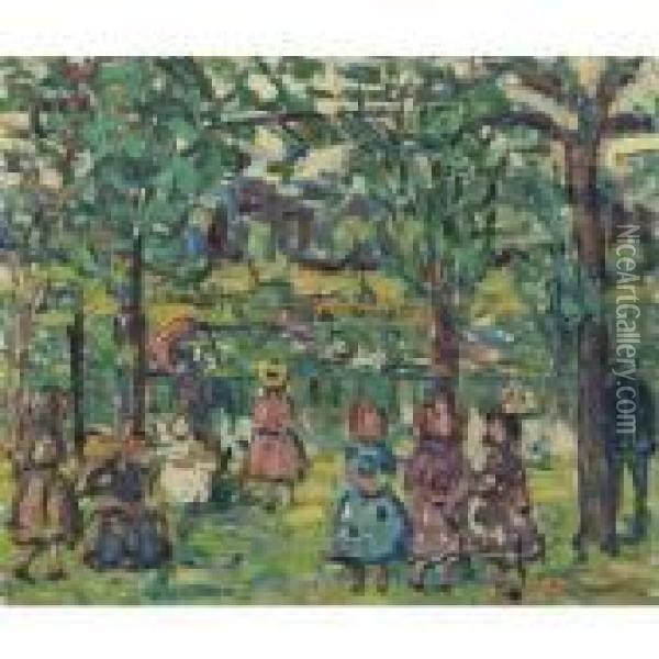 Children In The Park Oil Painting - Maurice Brazil Prendergast