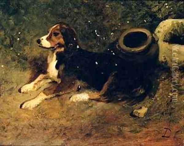 A Dog Lying Down Oil Painting - Alexandre Gabriel Decamps