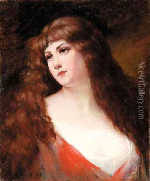 An auburn haired beauty Oil Painting - Angelo Asti