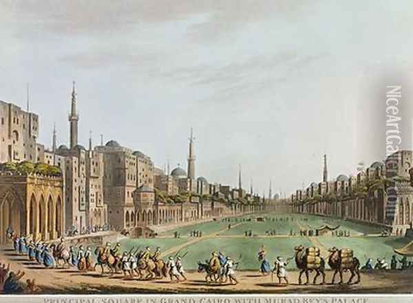 Principal Square in Grand Cairo with Murad Beys Palace Oil Painting - Luigi Mayer