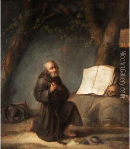 A Hermit Saint Praying In A Landscape Oil Painting - An Adriansz Van Staveren