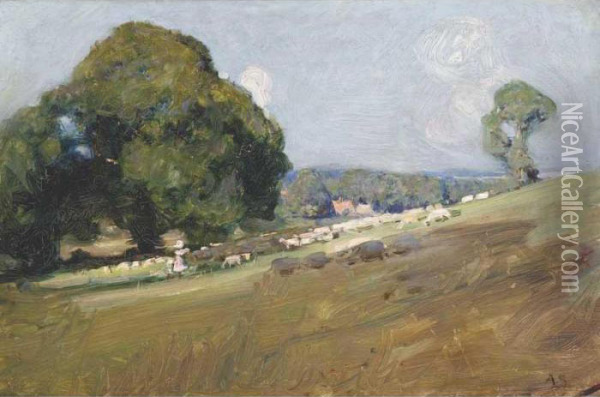 A Summer Field Oil Painting - Arthur Ernest Streeton