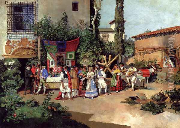 La Fiesta Oil Painting - Enrique Atalaya Gonzalez