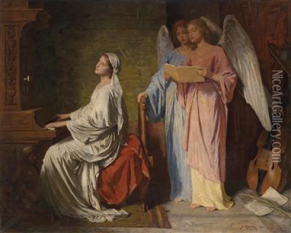 St Cecilia Playing Oil Painting - Simon Glucklich