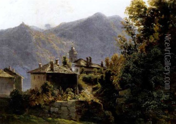 Lago D'orta, Boleto Con La Madonna Del Sasso Oil Painting - Giovanni Battista Lelli